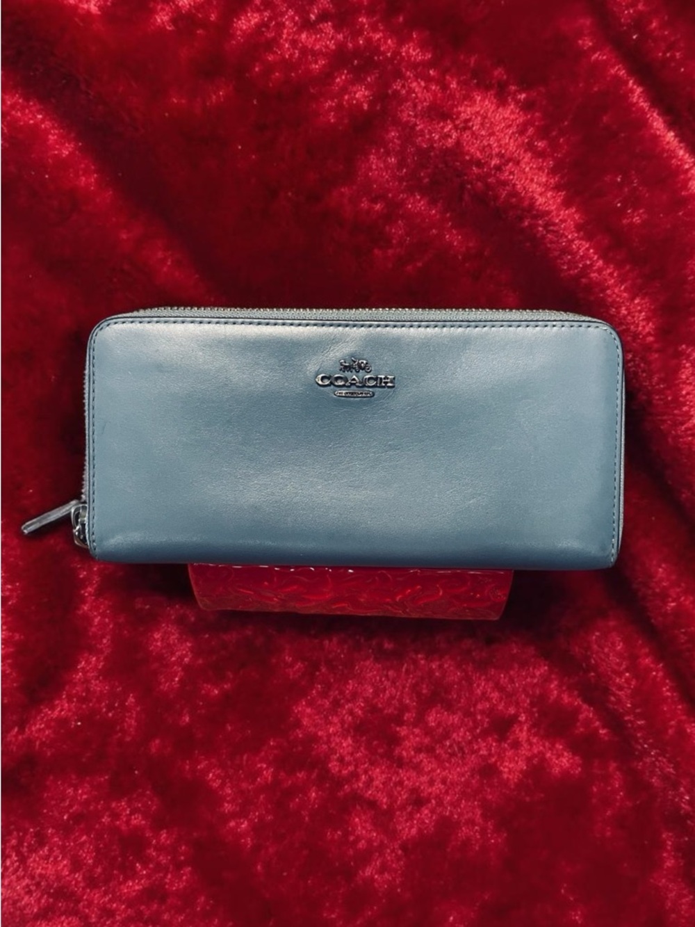 Coach Teal Blue Zip-Around Leather Wallet